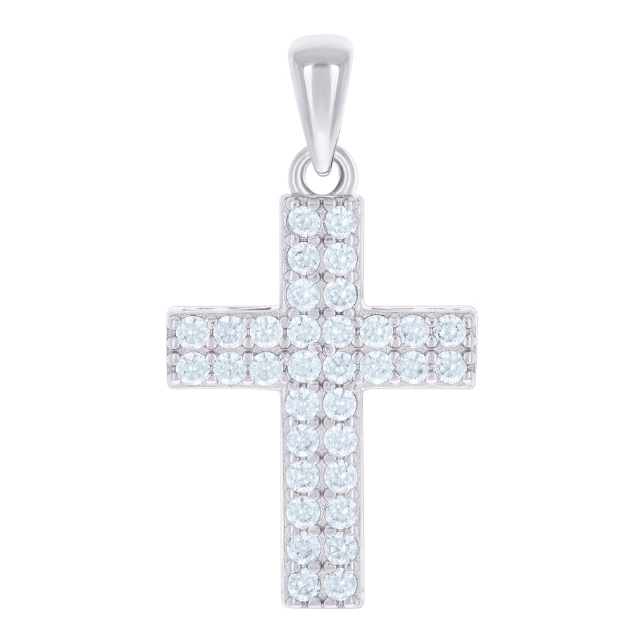 925 Sterling Silver Unisex Cubic-Zirconia Cross Religious Charm Pendant