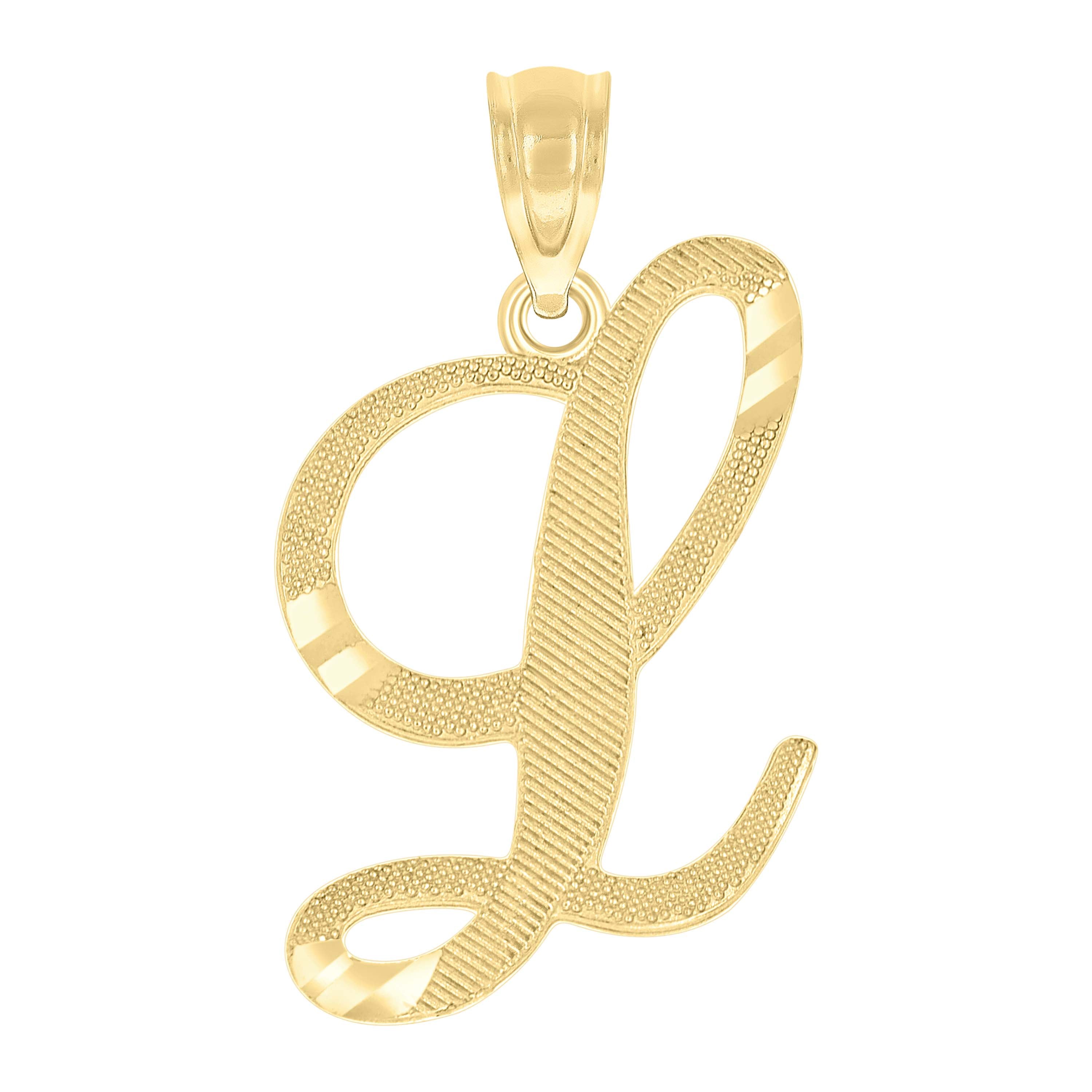 10kt Yellow Gold Unisex Diamond-Cut Initial L Charm Pendant