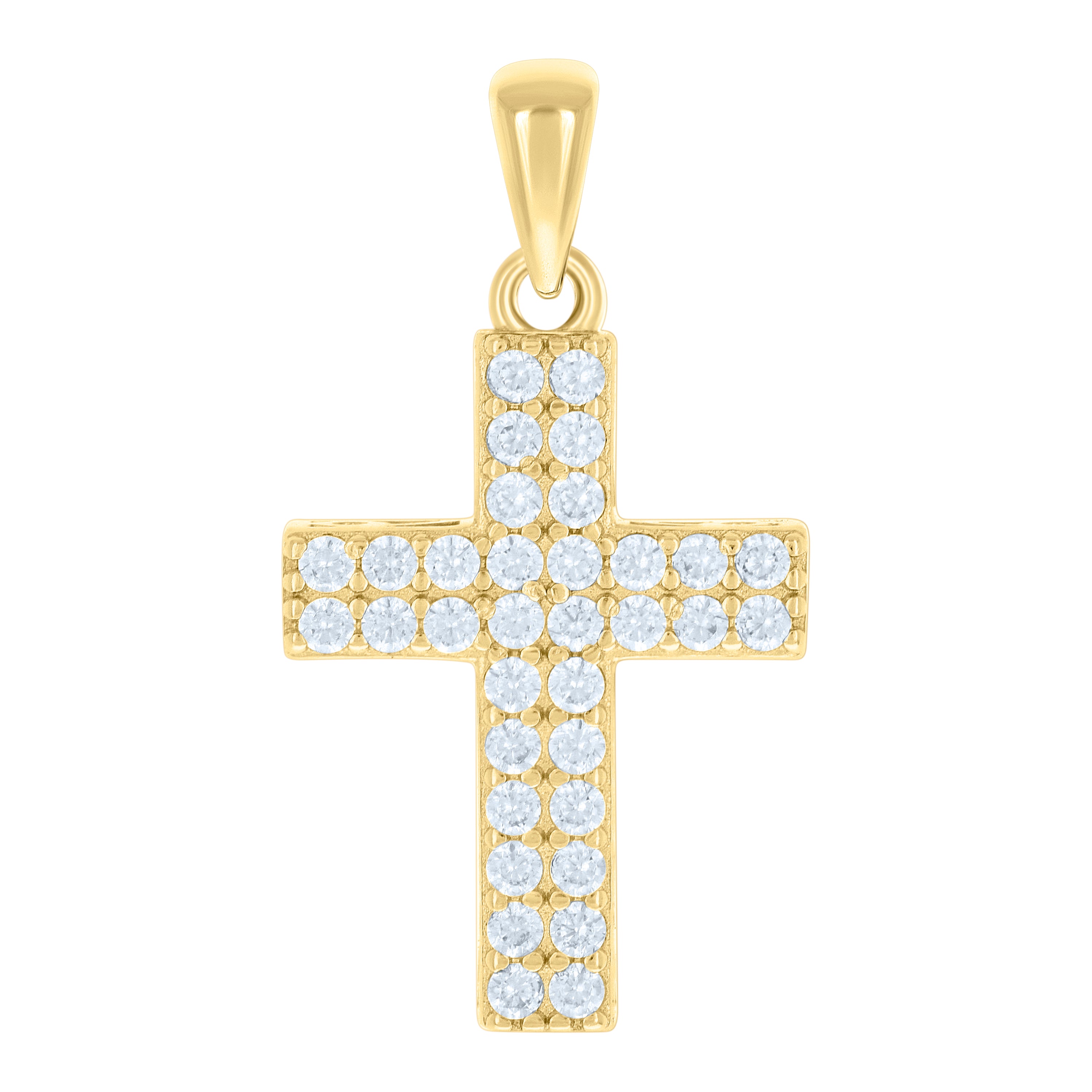 925 Sterling Silver Yellow-tone Unisex Cubic-Zirconia Cross Religious Charm Pendant