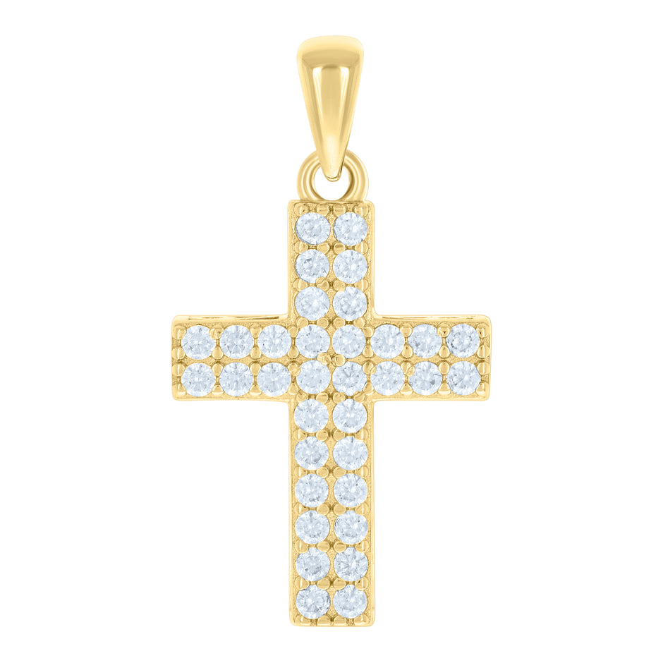 925 Sterling Silver Yellow-tone Unisex Cubic-Zirconia Cross Religious Charm Pendant