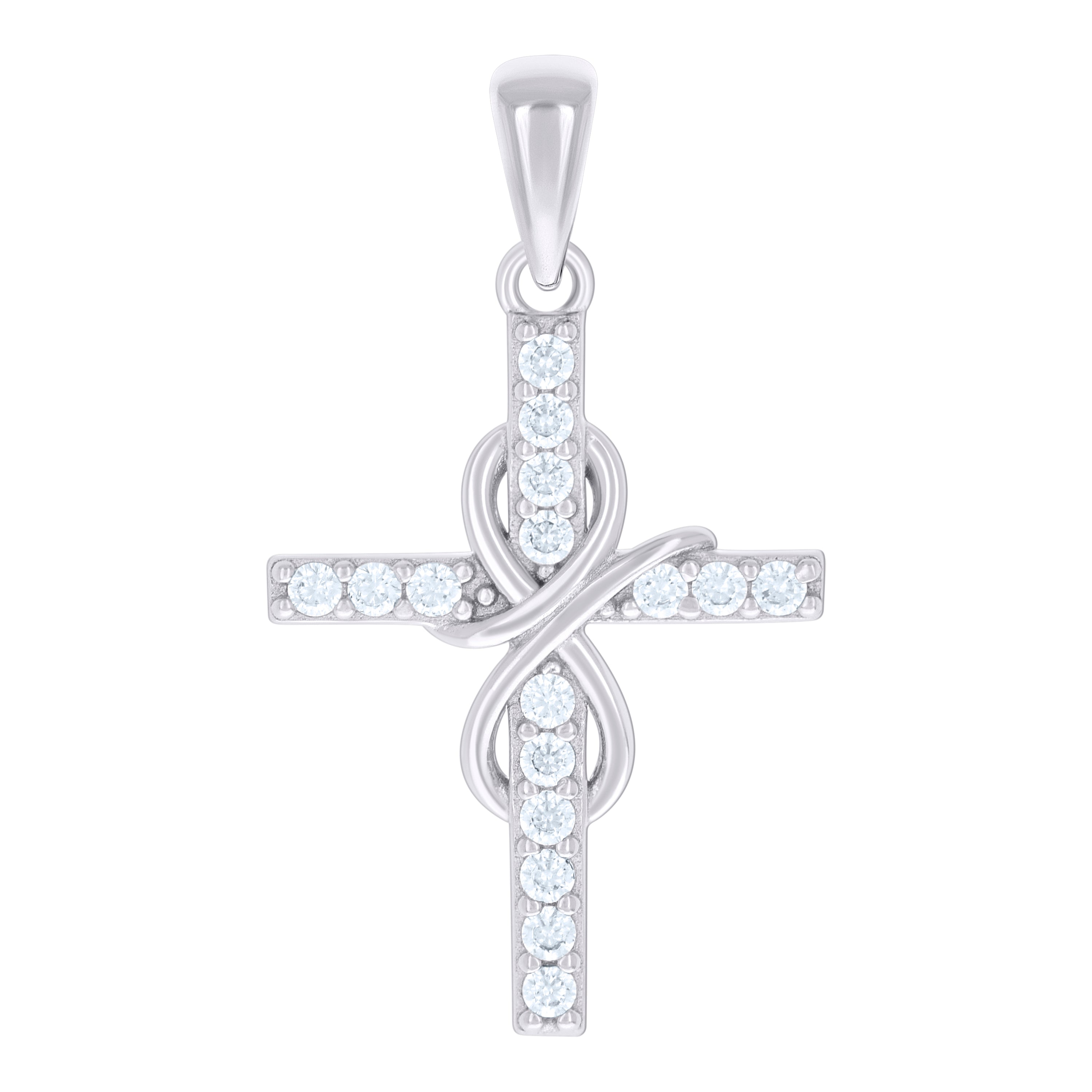 925 Sterling Silver Unisex Round Cubic-Zirconia Infinity Cross Religious Charm Pendant
