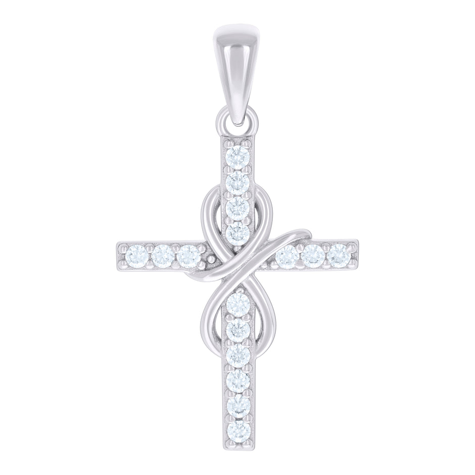 925 Sterling Silver Unisex Round Cubic-Zirconia Infinity Cross Religious Charm Pendant
