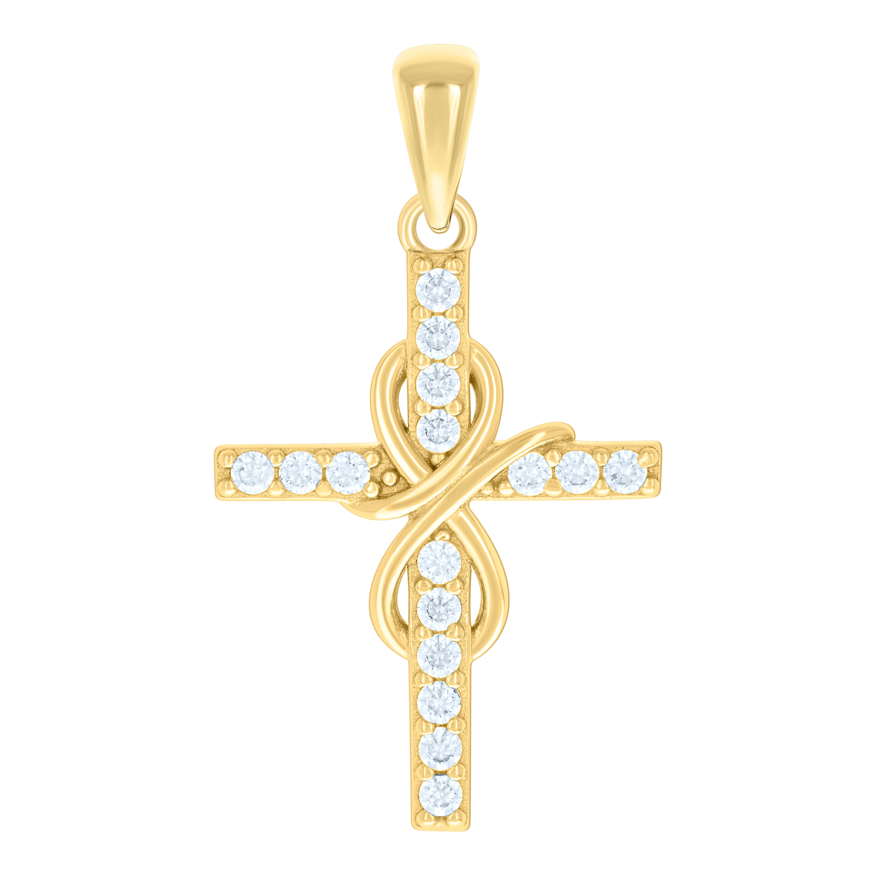 925 Sterling Silver Yellow-tone Unisex Round Cubic-Zirconia Infinity Cross Religious Charm Pendant