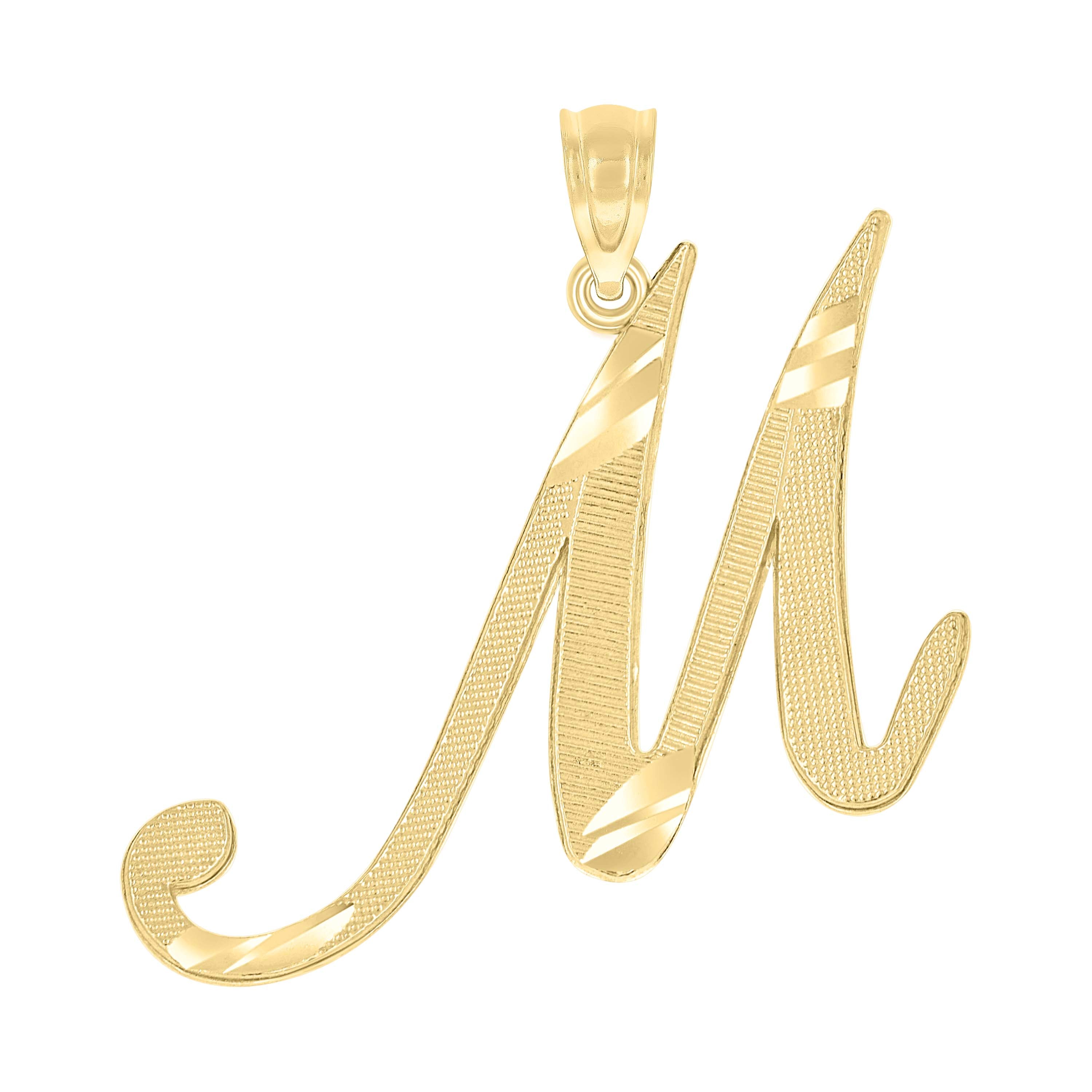 10kt Yellow Gold Unisex Diamond-Cut Initial M Charm Pendant