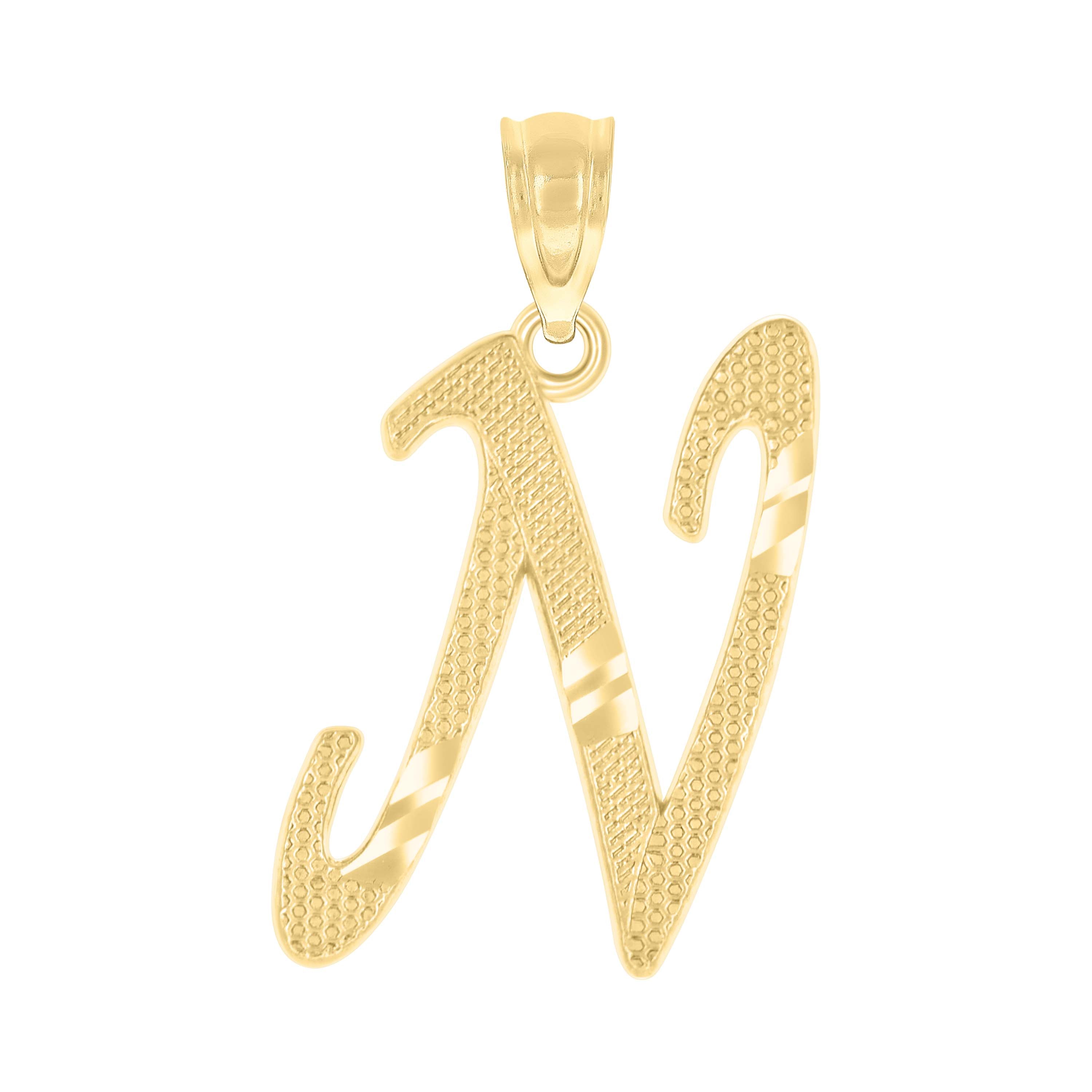 10kt Yellow Gold Unisex Diamond-Cut Initial N Charm Pendant