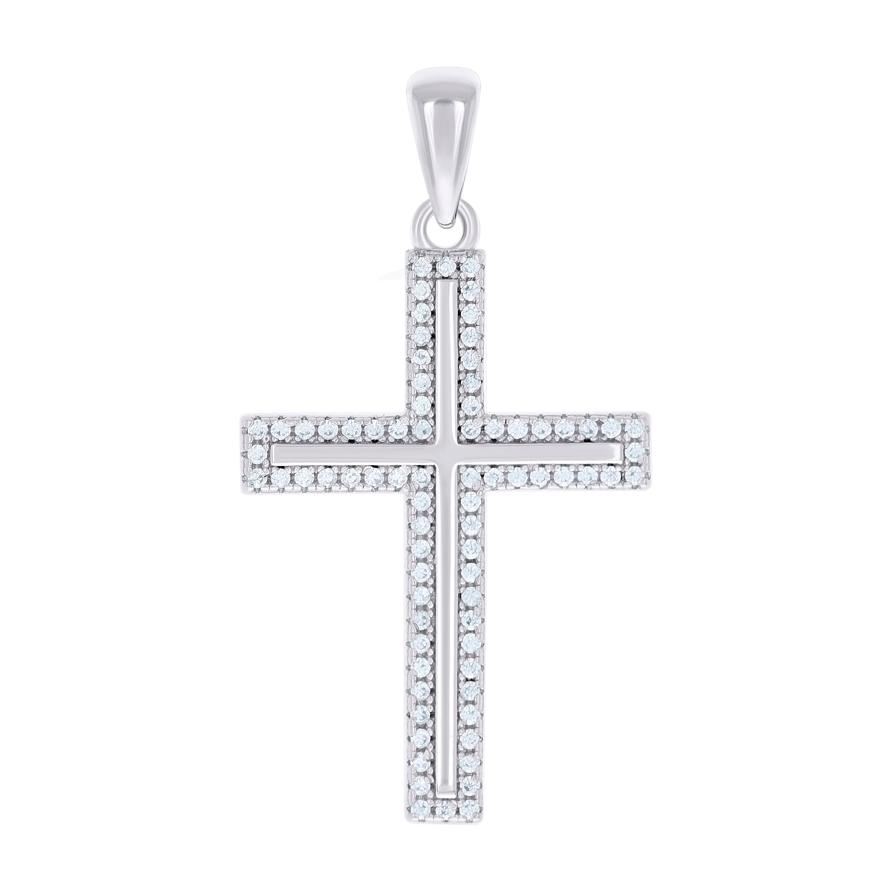 925 Sterling Silver Unisex Cubic-Zirconia Cross Religious Charm Pendant