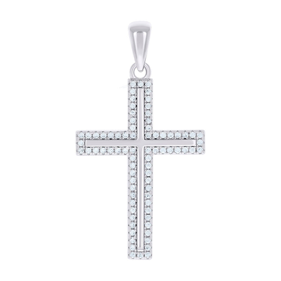 925 Sterling Silver Unisex Cubic-Zirconia Cross Religious Charm Pendant