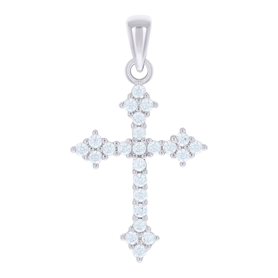 925 Sterling Silver Unisex Cubic-Zirconia Cross Religious Charm Pendant