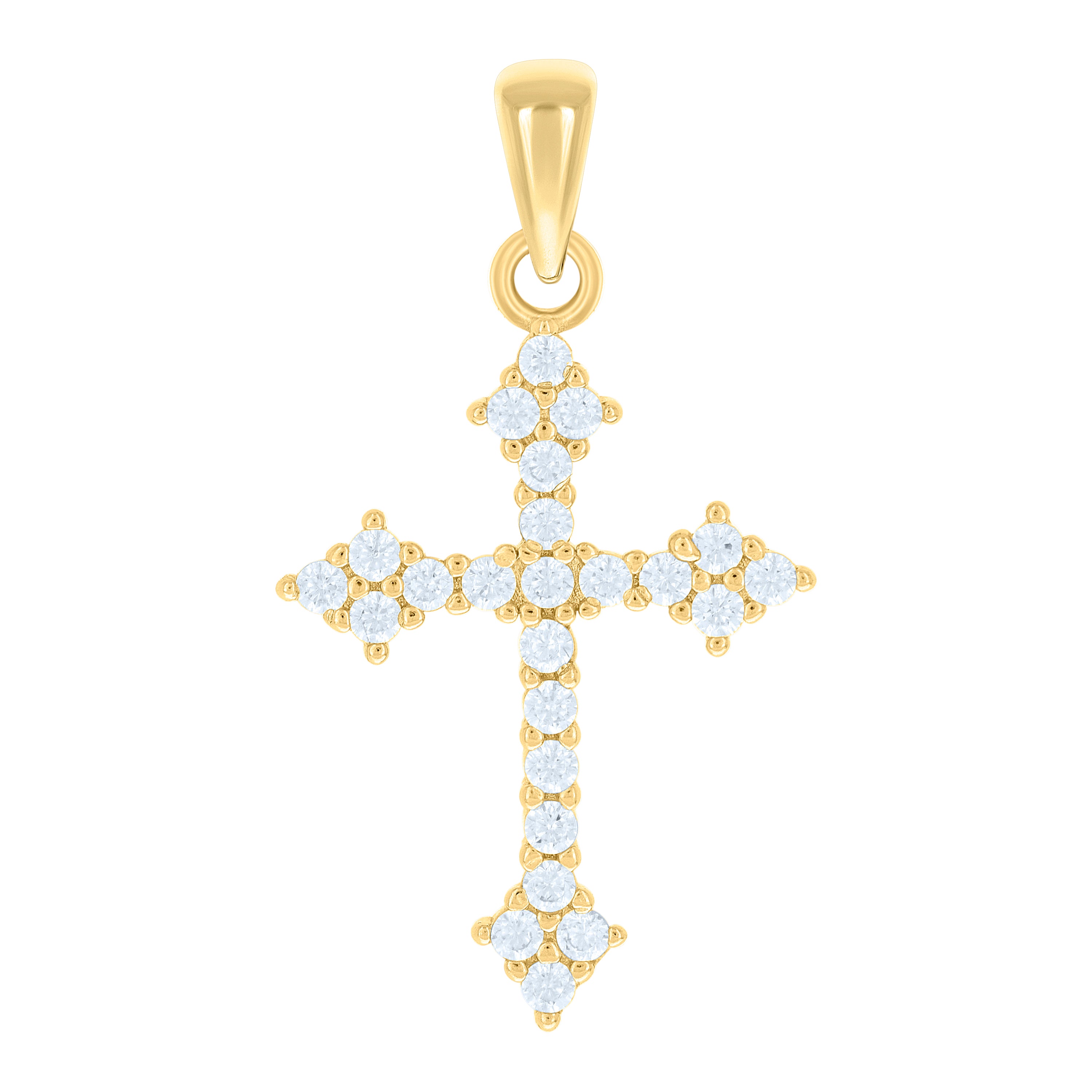 925 Sterling Silver Yellow-tone Unisex Cubic-Zirconia Cross Religious Charm Pendant
