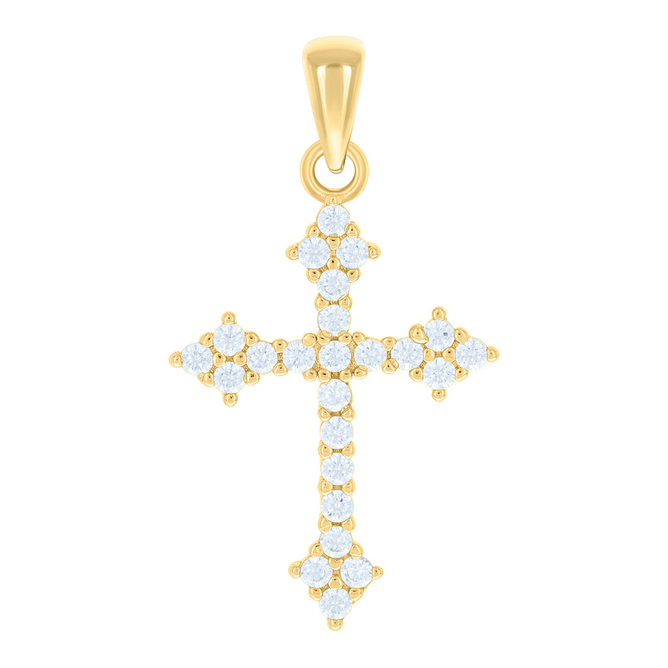 925 Sterling Silver Yellow-tone Unisex Cubic-Zirconia Cross Religious Charm Pendant