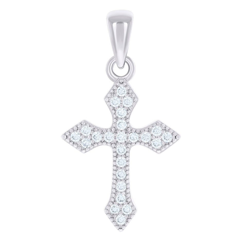 925 Sterling Silver Unisex Cubic-Zirconia Cross Religious Charm Pendant