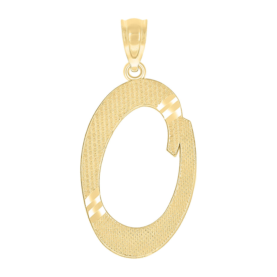 10kt Yellow Gold Unisex Diamond-Cut Initial O Charm Pendant
