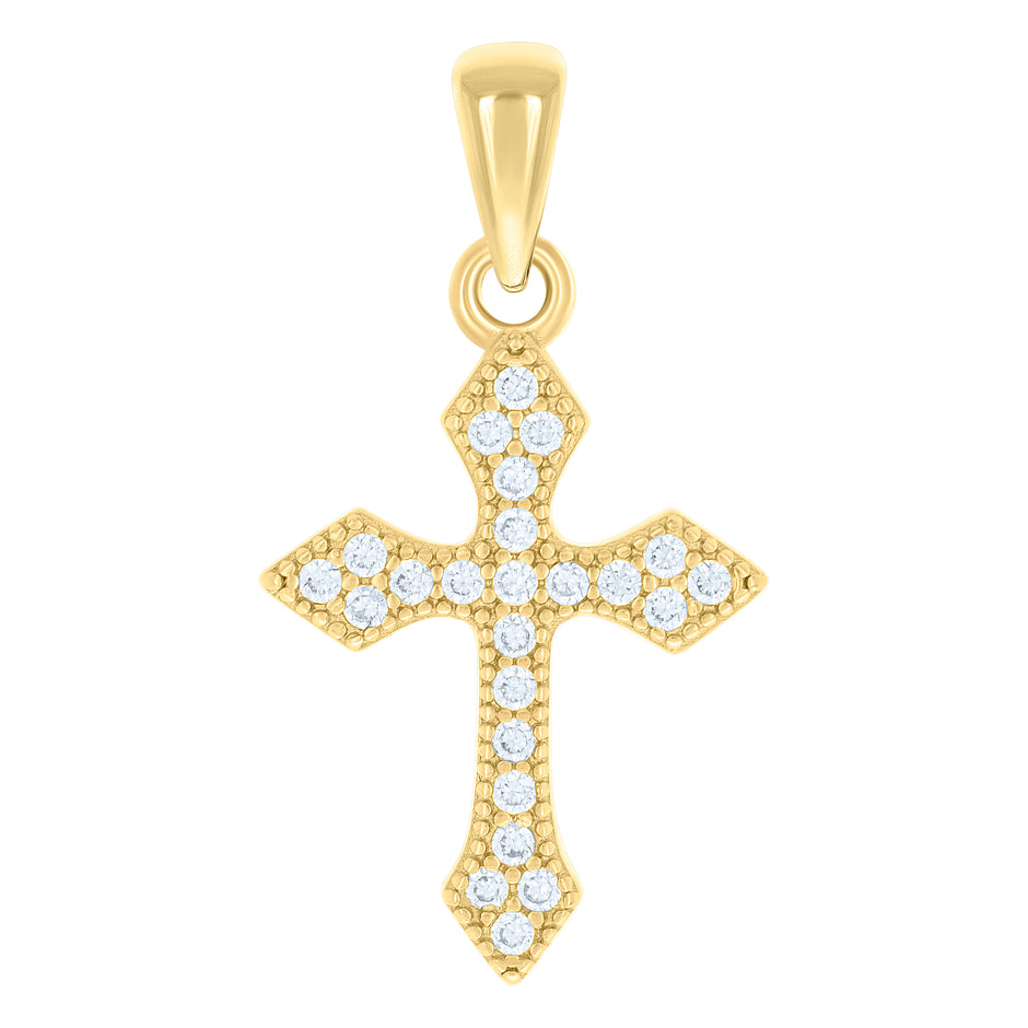 925 Sterling Silver Yellow-tone Unisex Cubic-Zirconia Cross Religious Charm Pendant