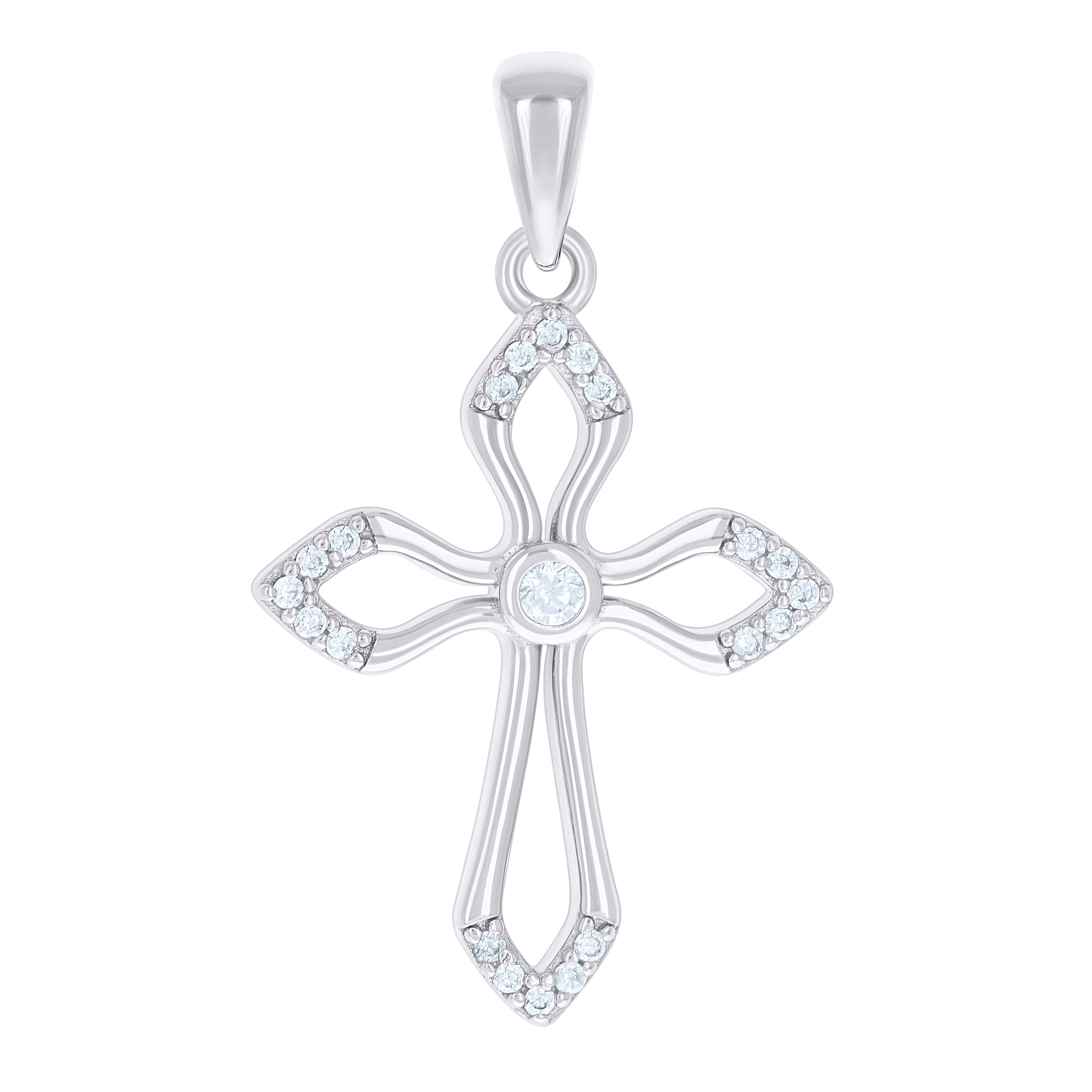 925 Sterling Silver Unisex Cubic-Zirconia Cross Religious Charm Pendant