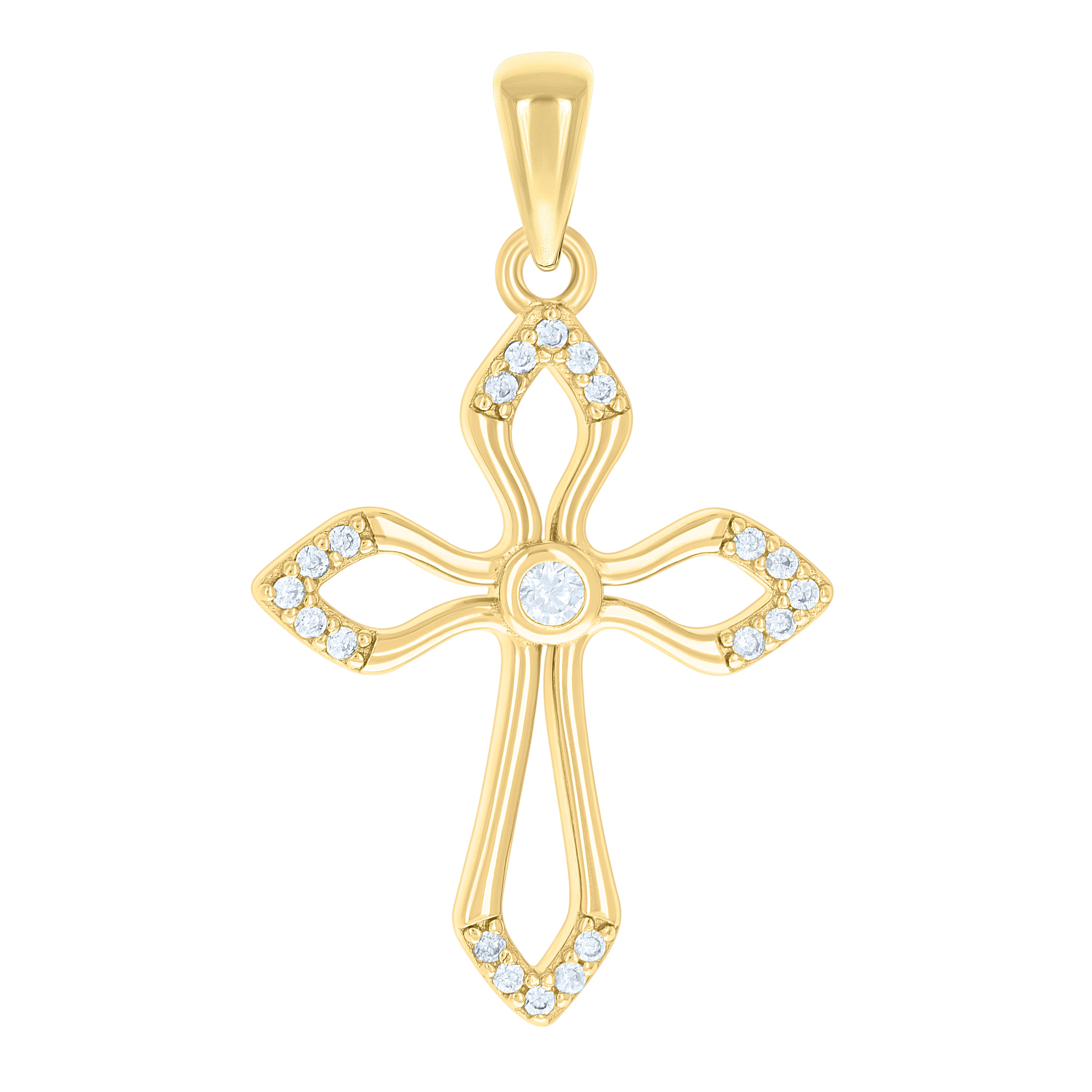 925 Sterling Silver Yellow-tone Unisex Cubic-Zirconia Cross Religious Charm Pendant