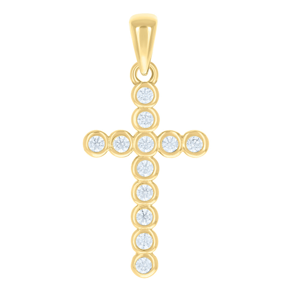 925 Sterling Silver Yellow-tone Unisex Cubic-Zirconia Cross Religious Charm Pendant
