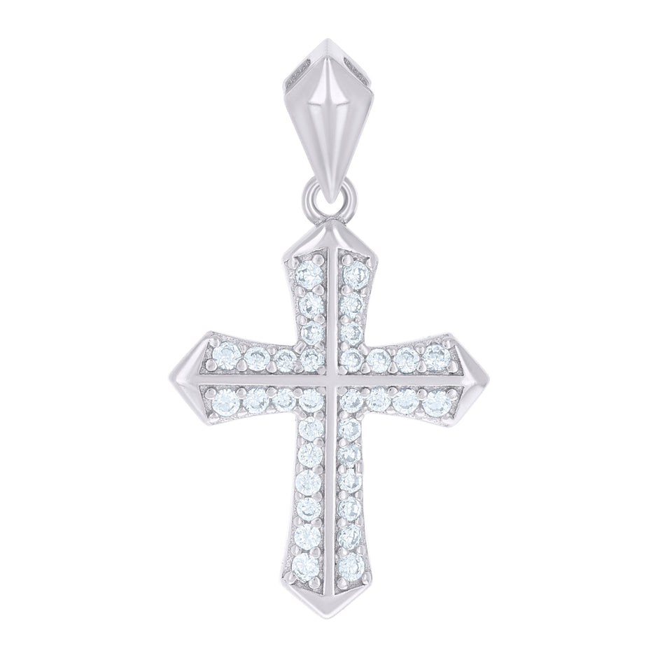 925 Sterling Silver Unisex Cubic-Zirconia Cross Religious Charm Pendant