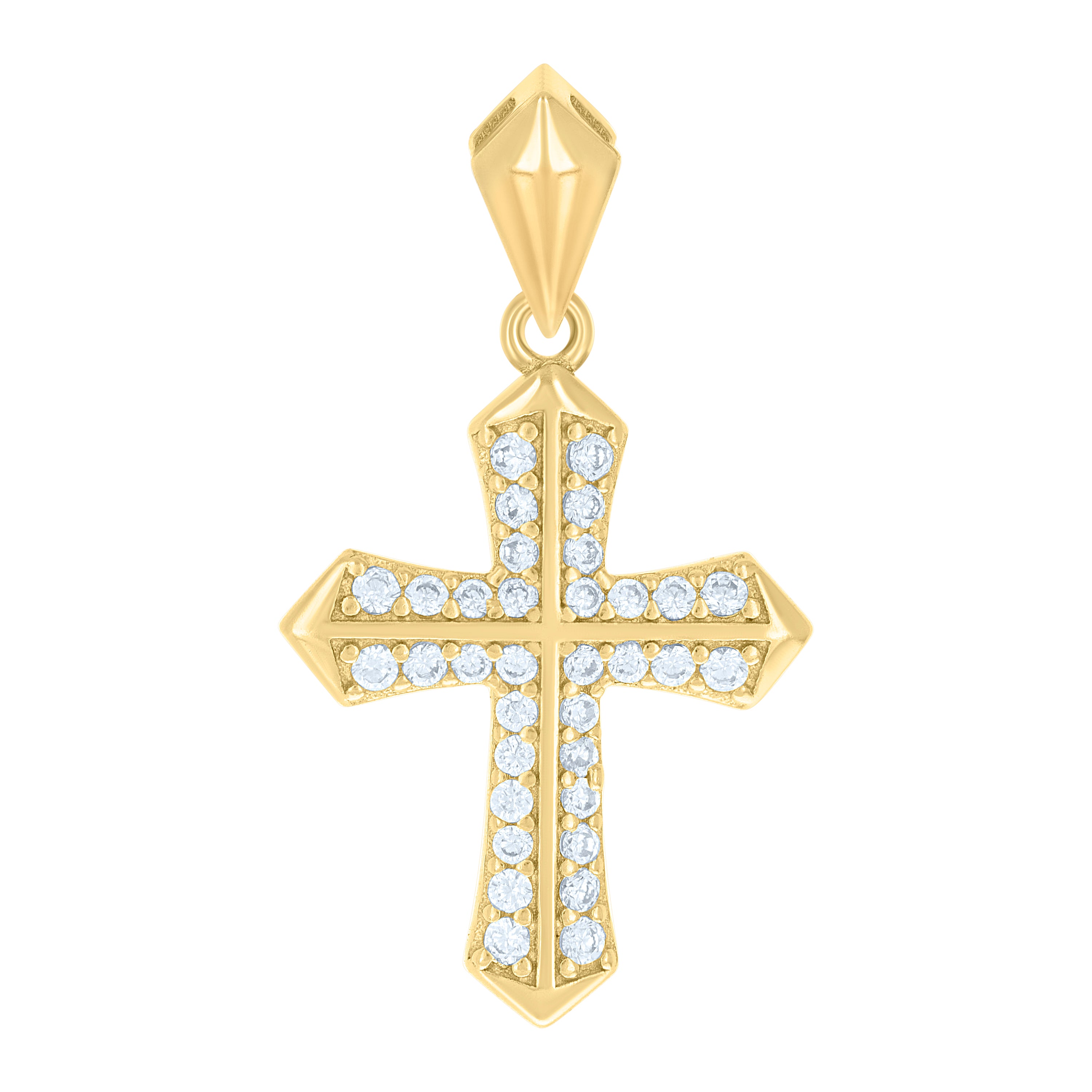 925 Sterling Silver Yellow-tone Unisex Cubic-Zirconia Cross Religious Charm Pendant