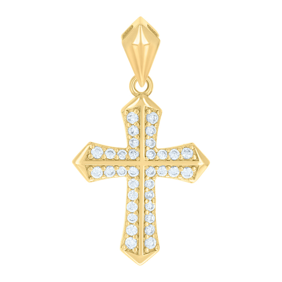 925 Sterling Silver Yellow-tone Unisex Cubic-Zirconia Cross Religious Charm Pendant