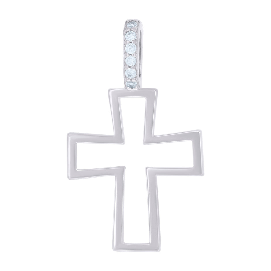 925 Sterling Silver Unisex Cubic-Zirconia Cross Religious Charm Pendant
