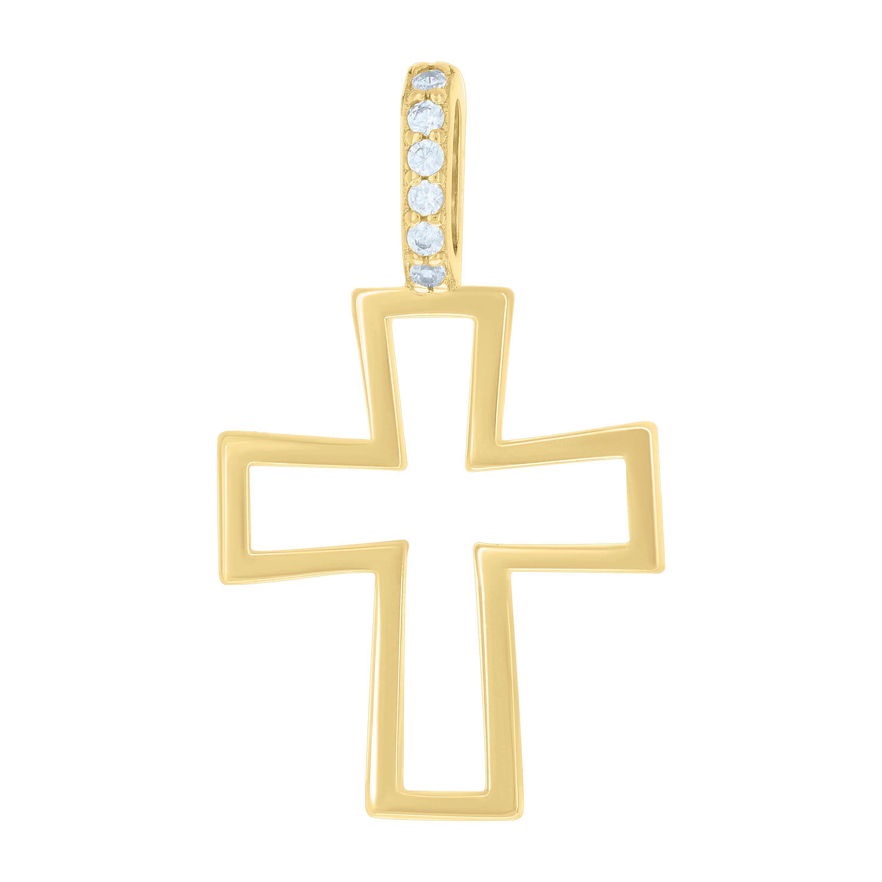 925 Sterling Silver Yellow-tone Unisex Cubic-Zirconia Cross Religious Charm Pendant