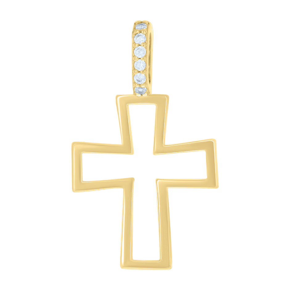 925 Sterling Silver Yellow-tone Unisex Cubic-Zirconia Cross Religious Charm Pendant