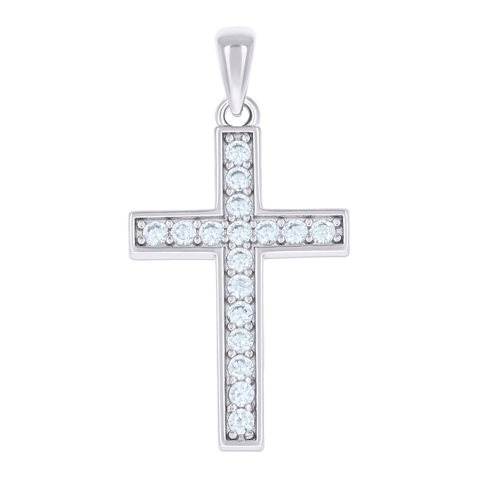 925 Sterling Silver Unisex Cubic-Zirconia Cross Religious Charm Pendant
