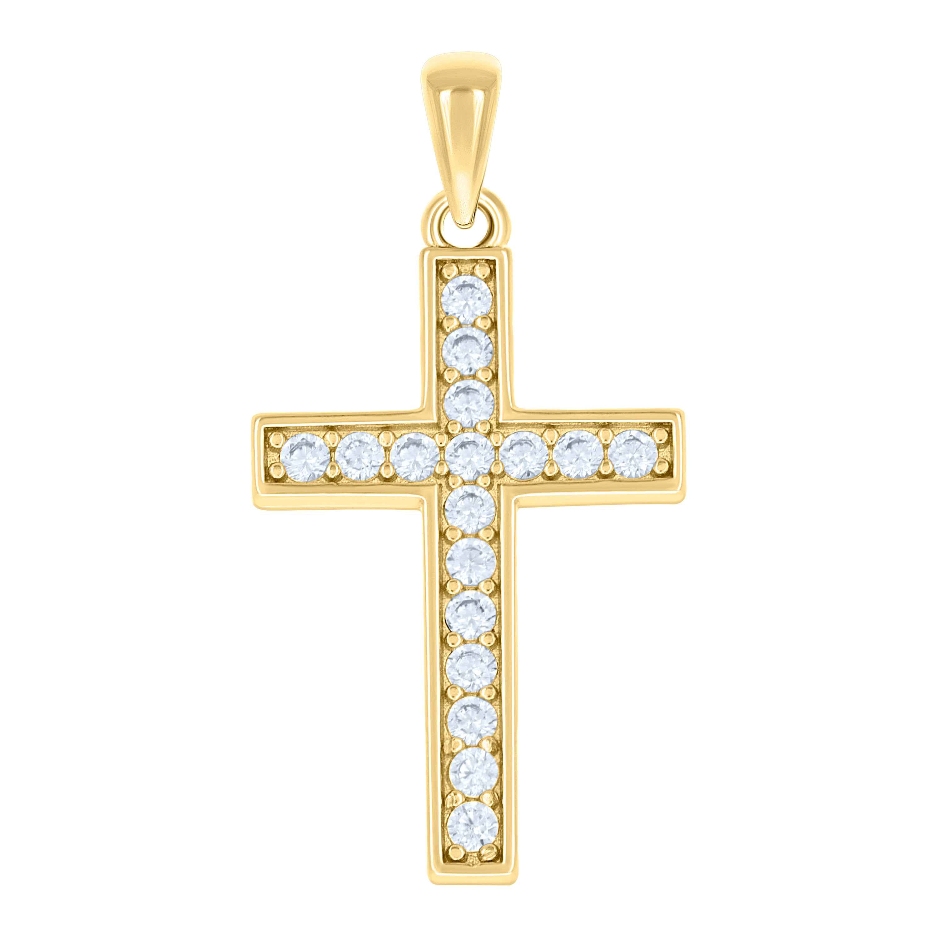 925 Sterling Silver Yellow-tone Unisex Cubic-Zirconia Cross Religious Charm Pendant