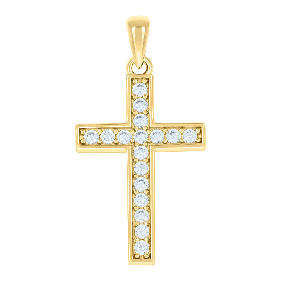 925 Sterling Silver Yellow-tone Unisex Cubic-Zirconia Cross Religious Charm Pendant