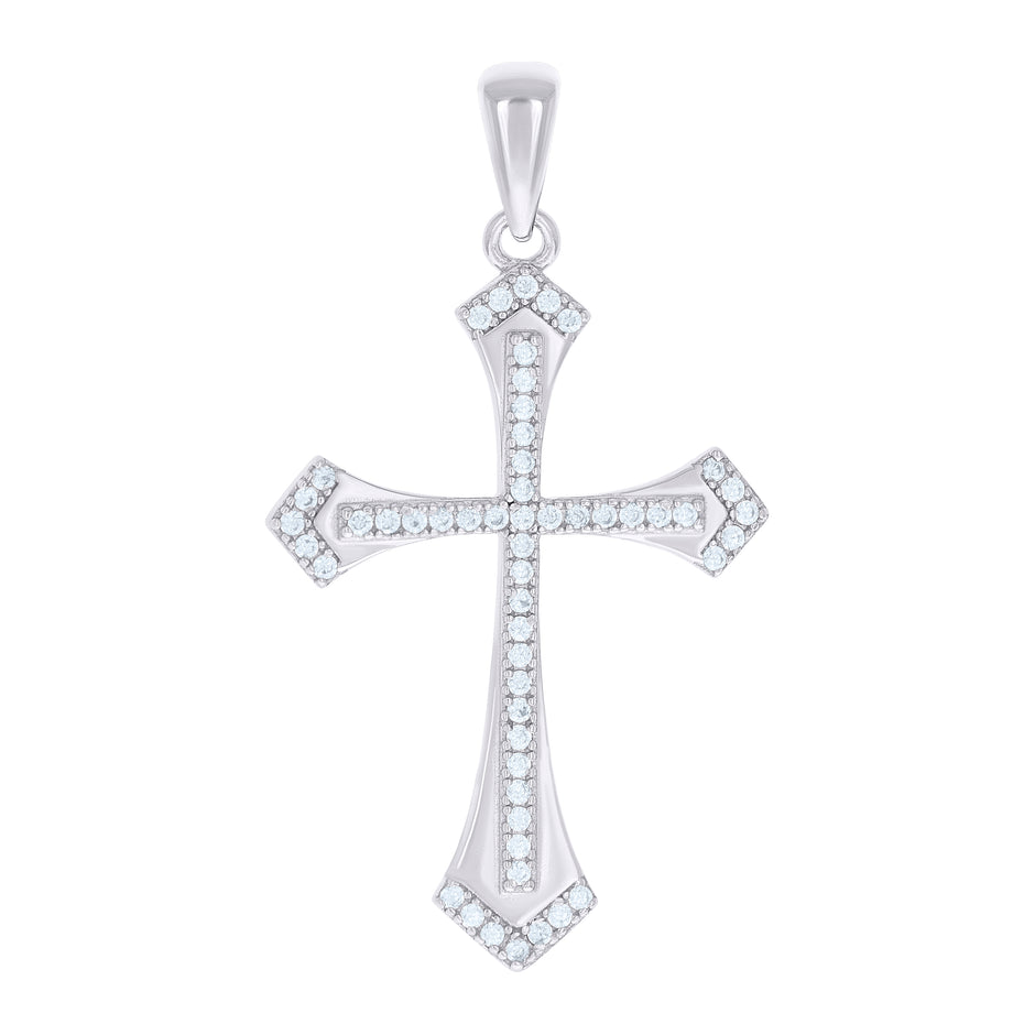 925 Sterling Silver Unisex Cubic-Zirconia Cross Religious Charm Pendant