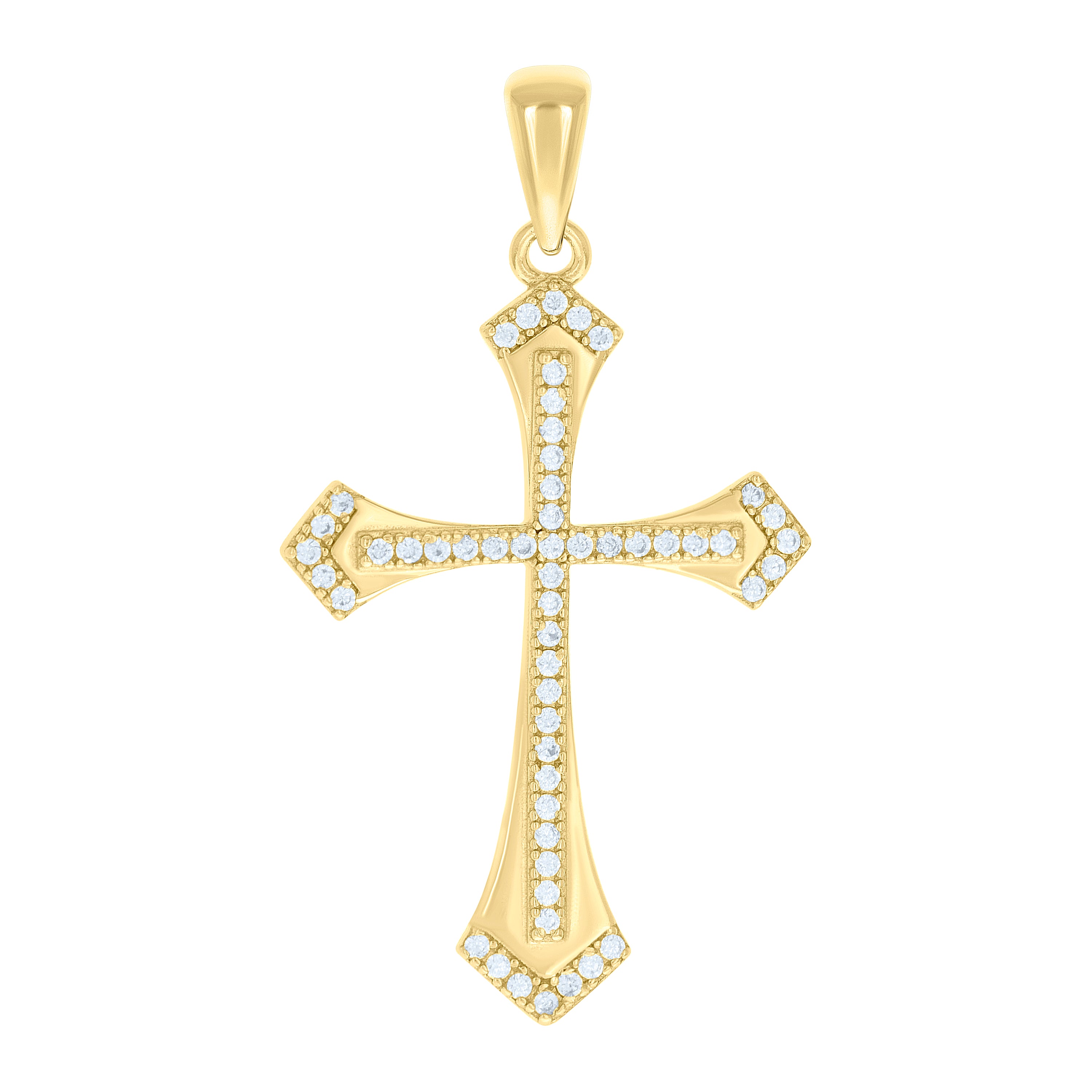925 Sterling Silver Yellow-tone Unisex Cubic-Zirconia Cross Religious Charm Pendant