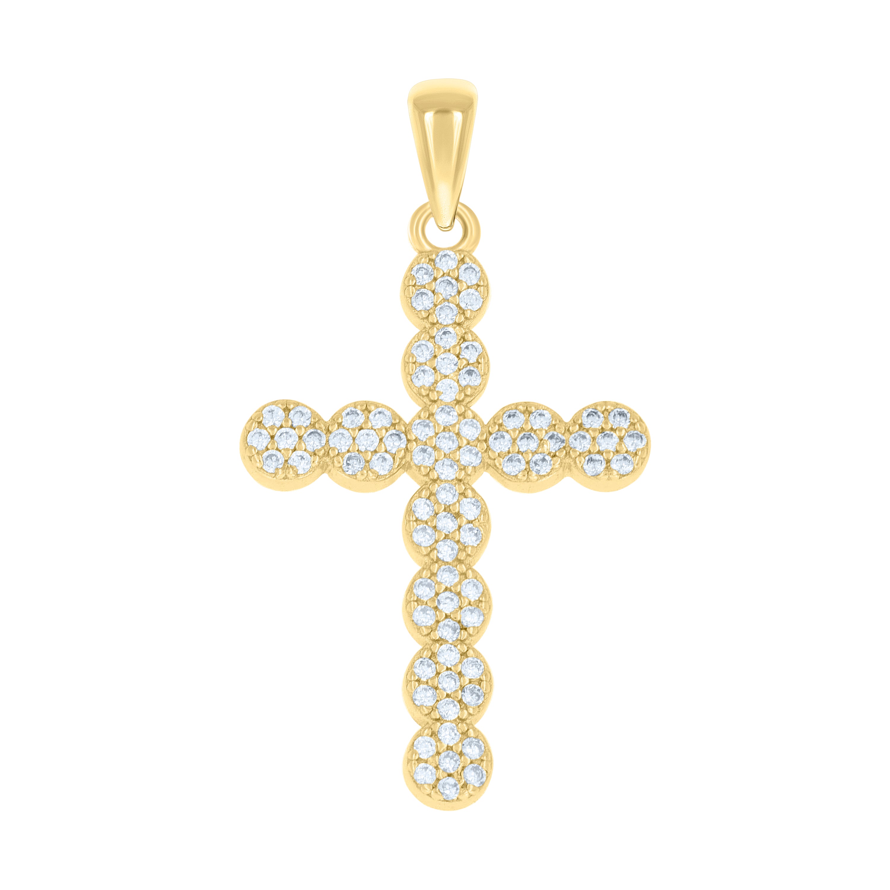 925 Sterling Silver Yellow-tone Unisex Cubic-Zirconia Cross Religious Charm Pendant