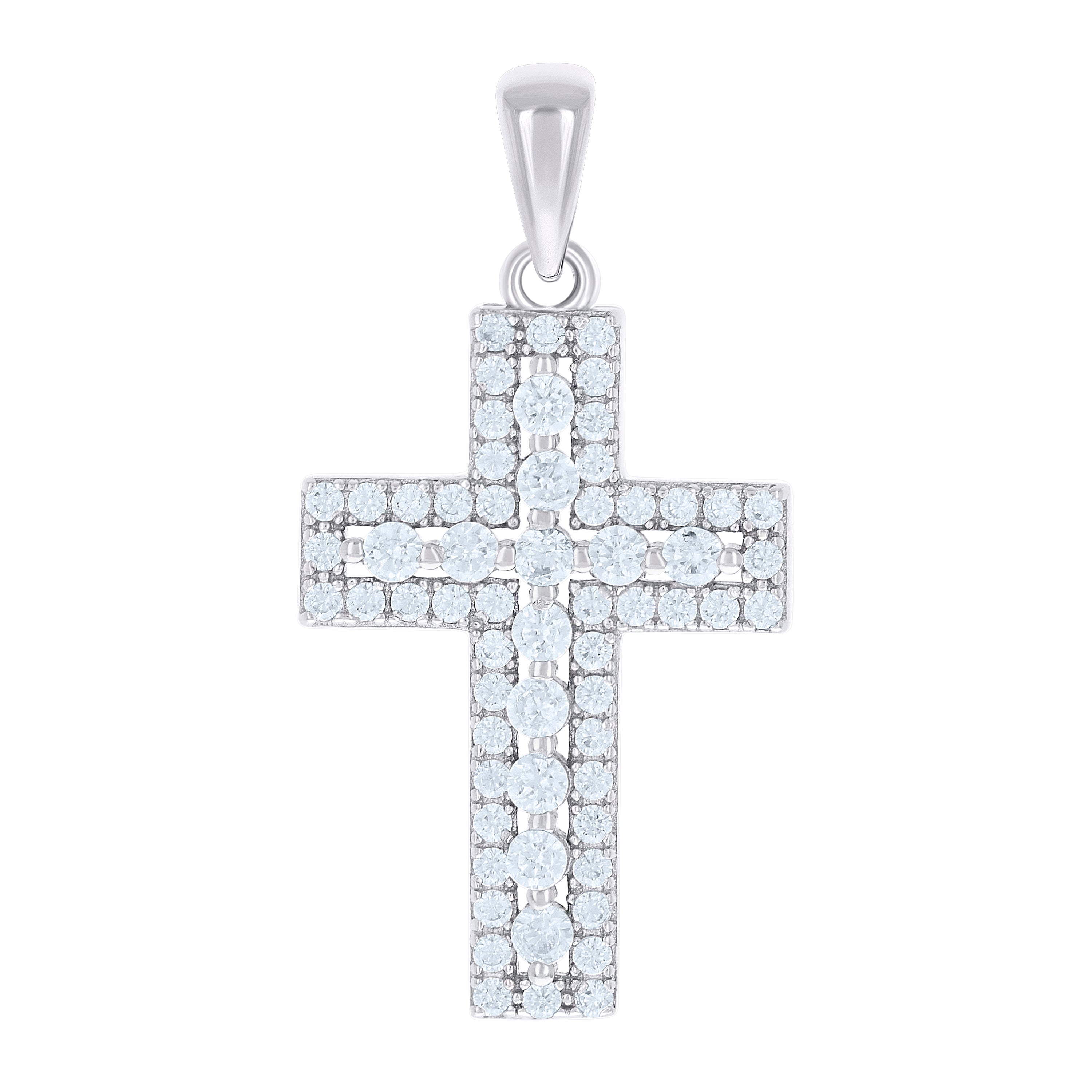 925 Sterling Silver Unisex Cubic-Zirconia Cross Religious Charm Pendant