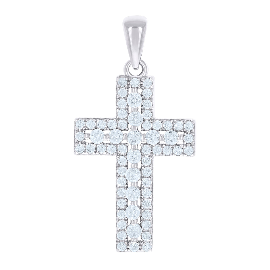 925 Sterling Silver Unisex Cubic-Zirconia Cross Religious Charm Pendant