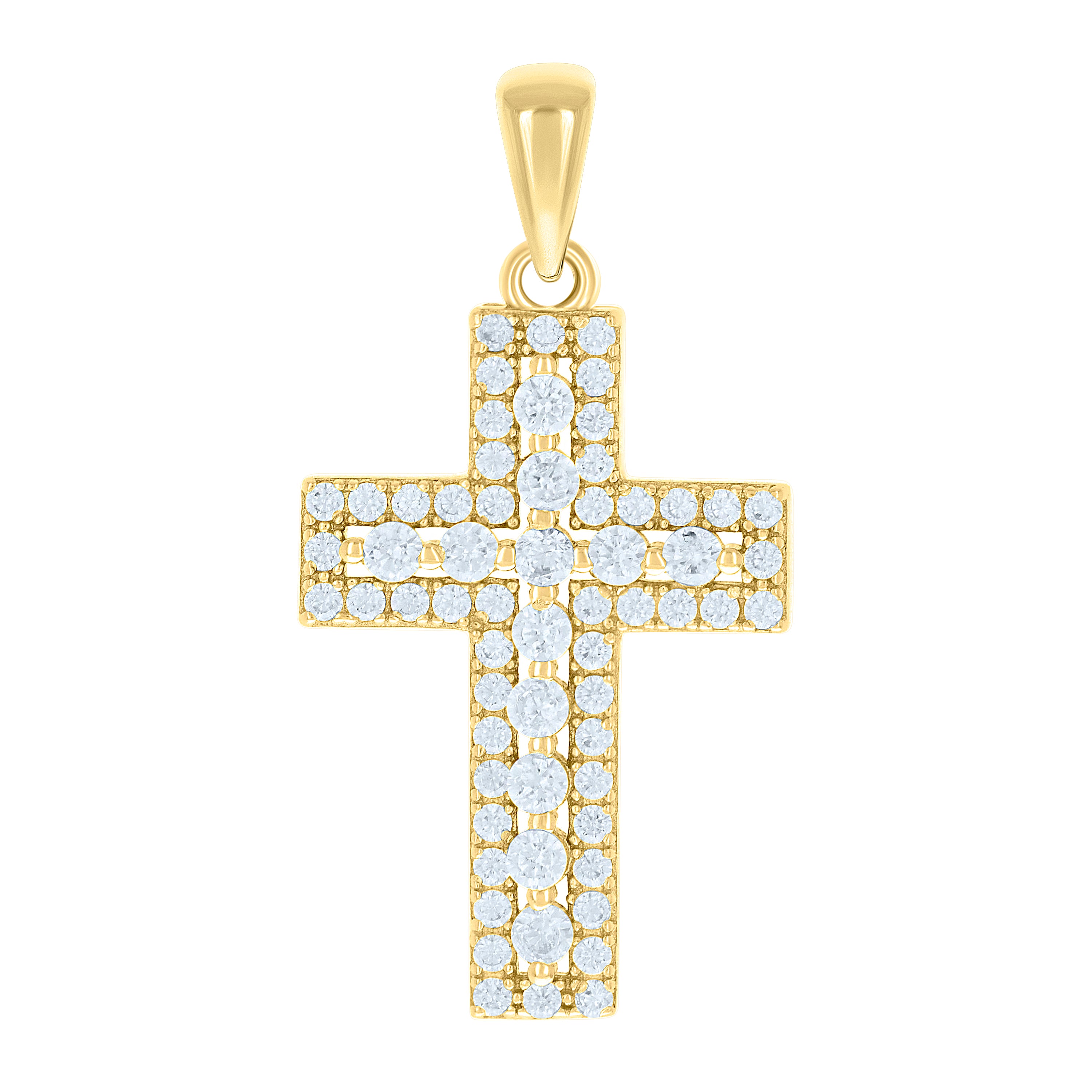925 Sterling Silver Yellow-tone Unisex Cubic-Zirconia Cross Religious Charm Pendant