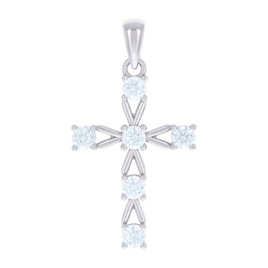 925 Sterling Silver Unisex Cubic-Zirconia Cross Religious Charm Pendant
