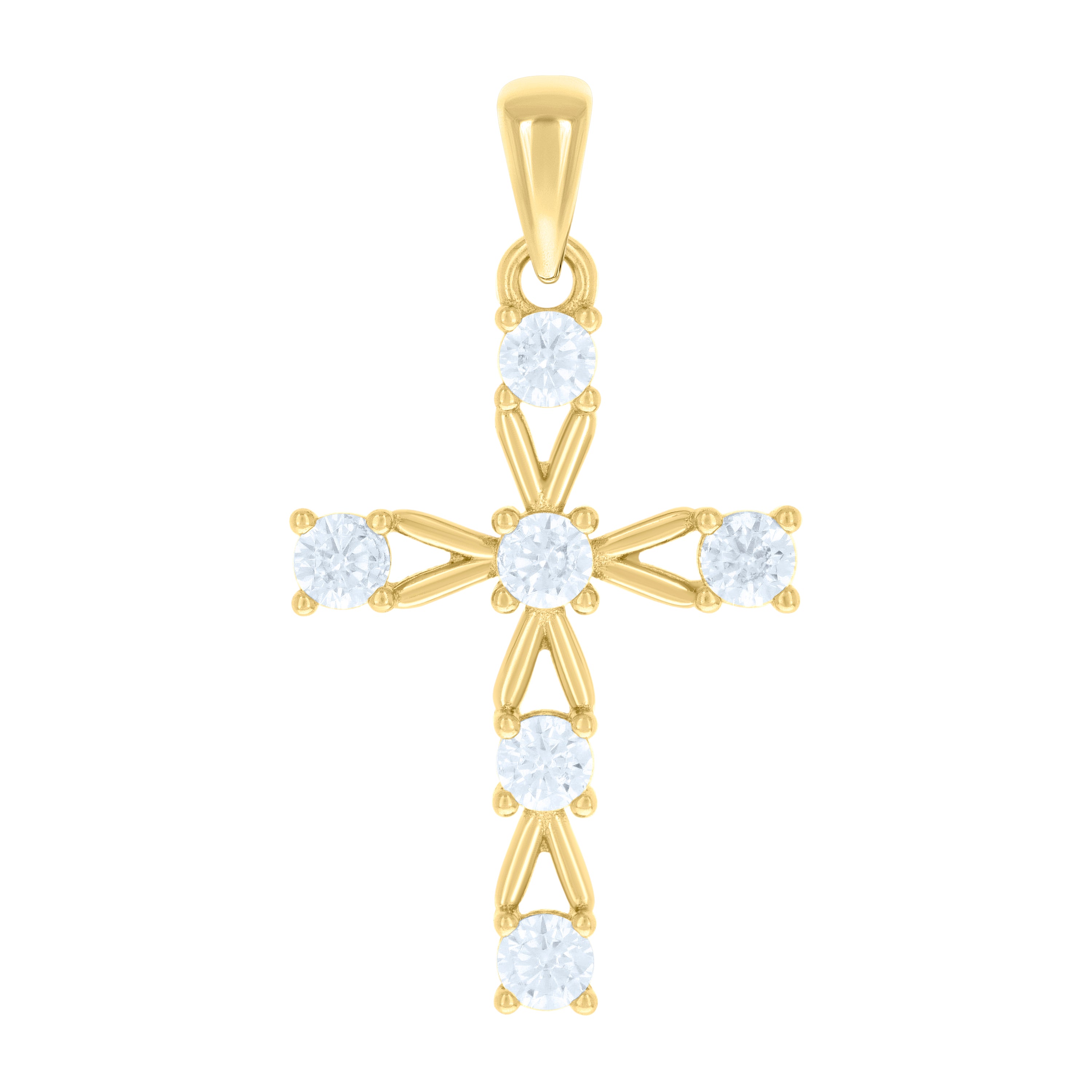 925 Sterling Silver Yellow-tone Unisex Cubic-Zirconia Cross Religious Charm Pendant