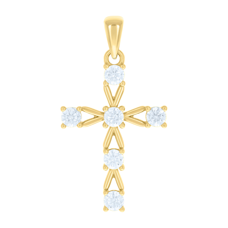 925 Sterling Silver Yellow-tone Unisex Cubic-Zirconia Cross Religious Charm Pendant