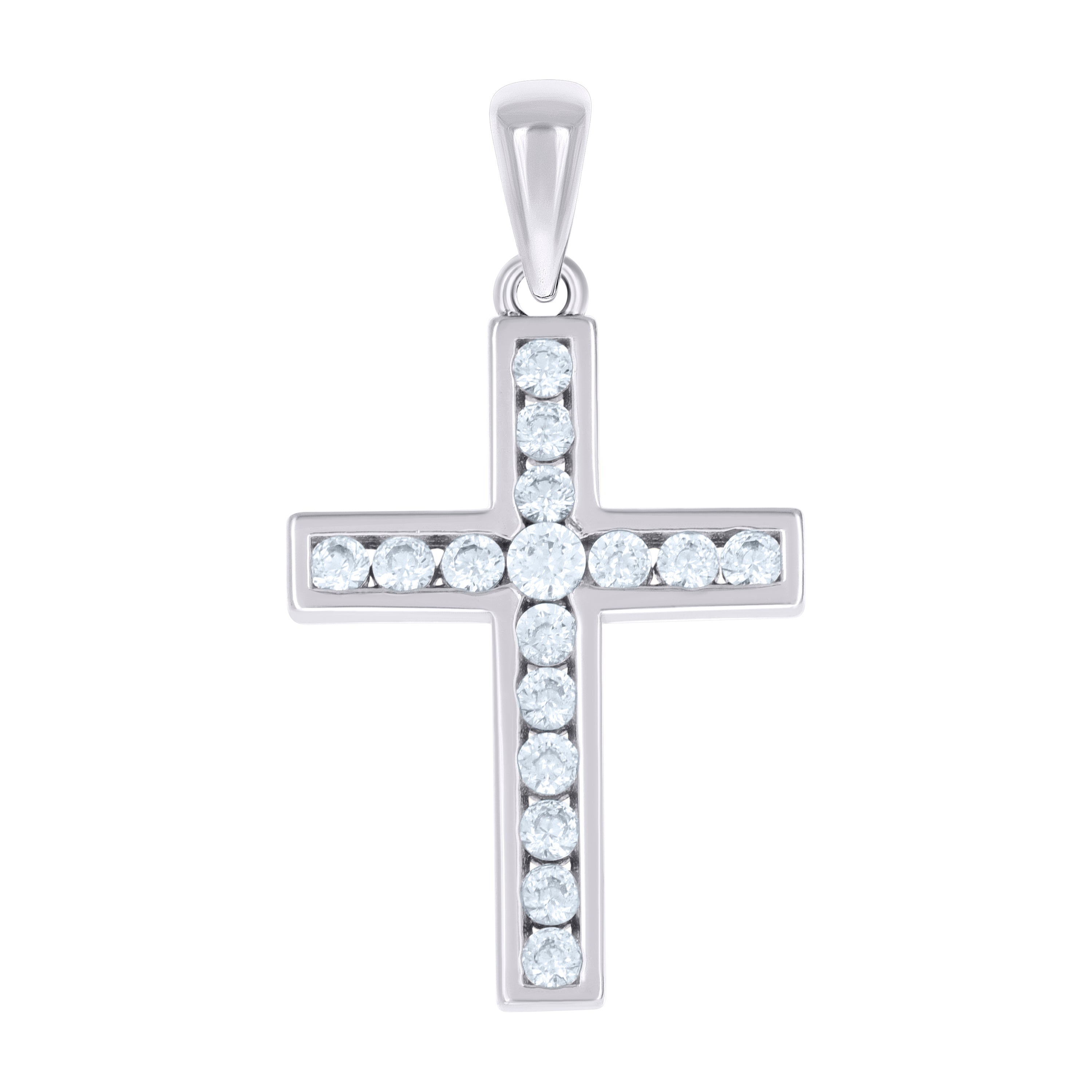 925 Sterling Silver Unisex Cubic-Zirconia Cross Religious Charm Pendant