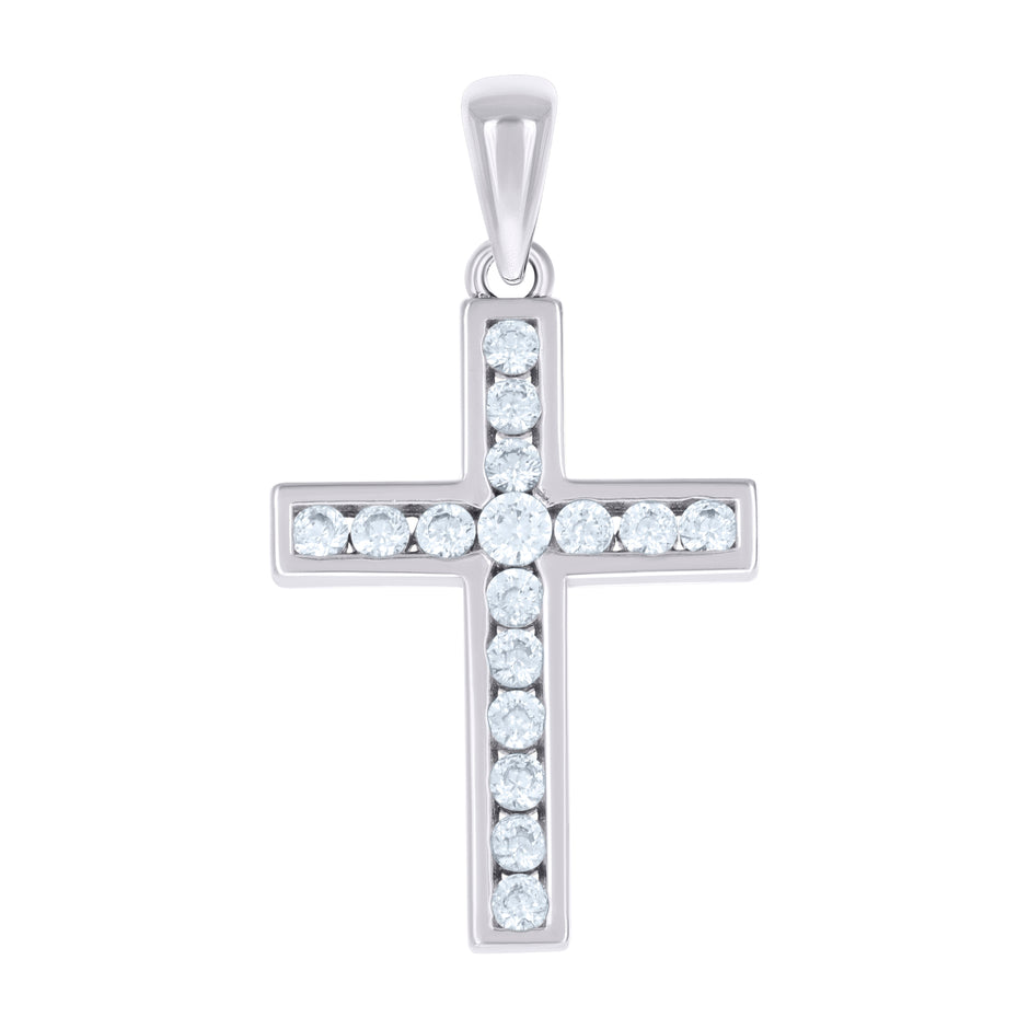 925 Sterling Silver Unisex Cubic-Zirconia Cross Religious Charm Pendant