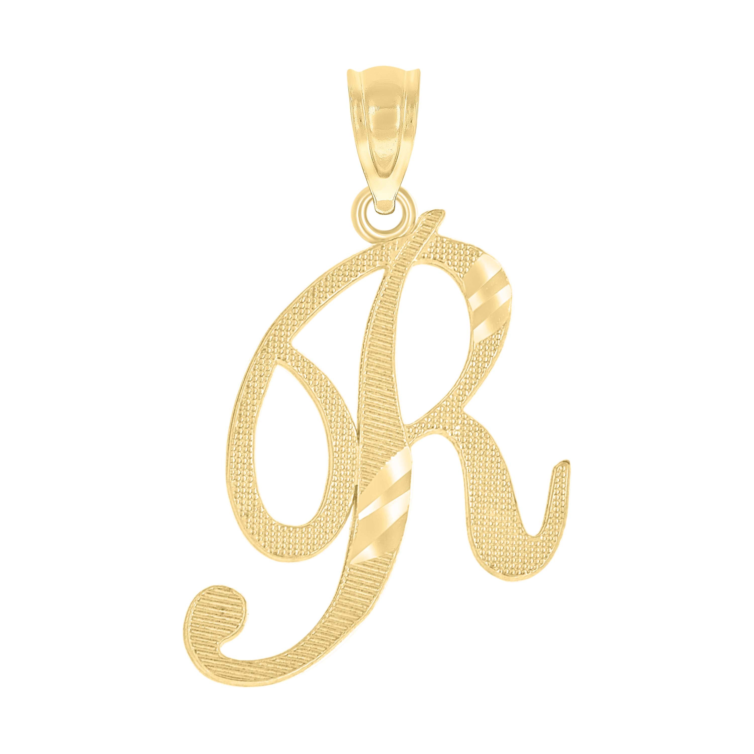 10kt Yellow Gold Unisex Diamond-Cut Initial R Charm Pendant