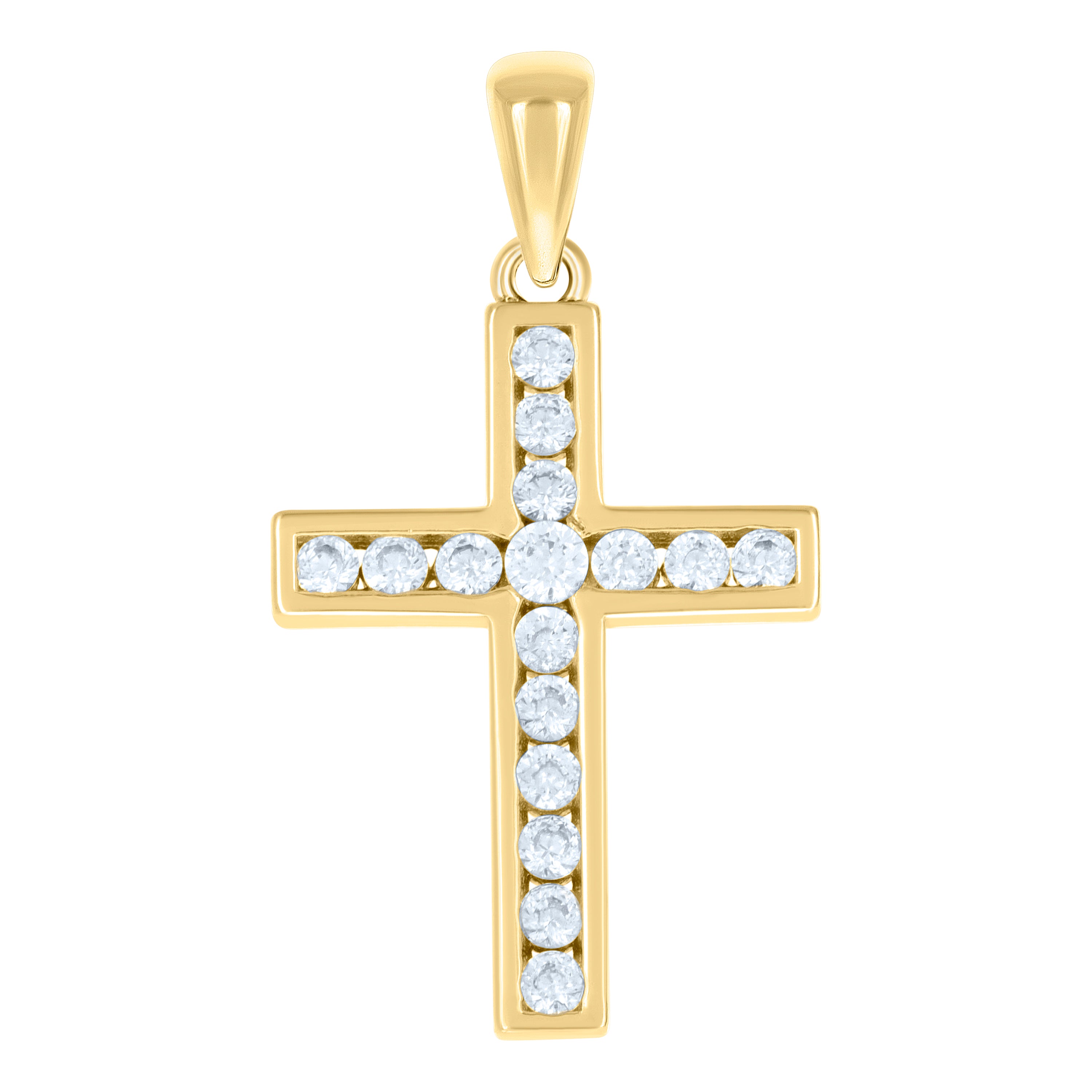 925 Sterling Silver Yellow-tone Unisex Cubic-Zirconia Cross Religious Charm Pendant
