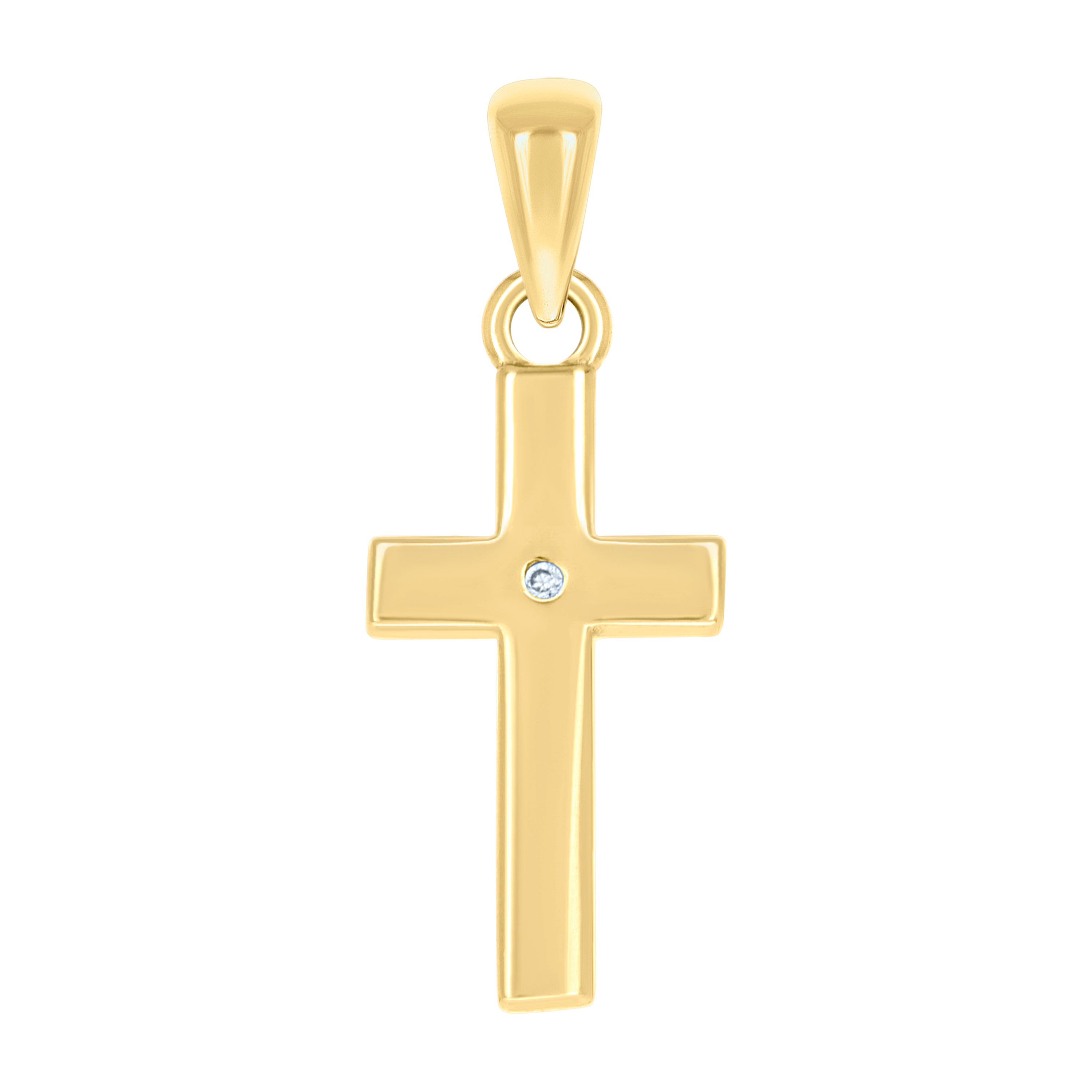 925 Sterling Silver Yellow-tone Unisex Cubic-Zirconia Cross Religious Charm Pendant