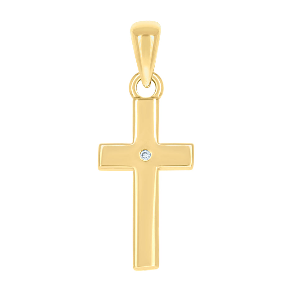 925 Sterling Silver Yellow-tone Unisex Cubic-Zirconia Cross Religious Charm Pendant