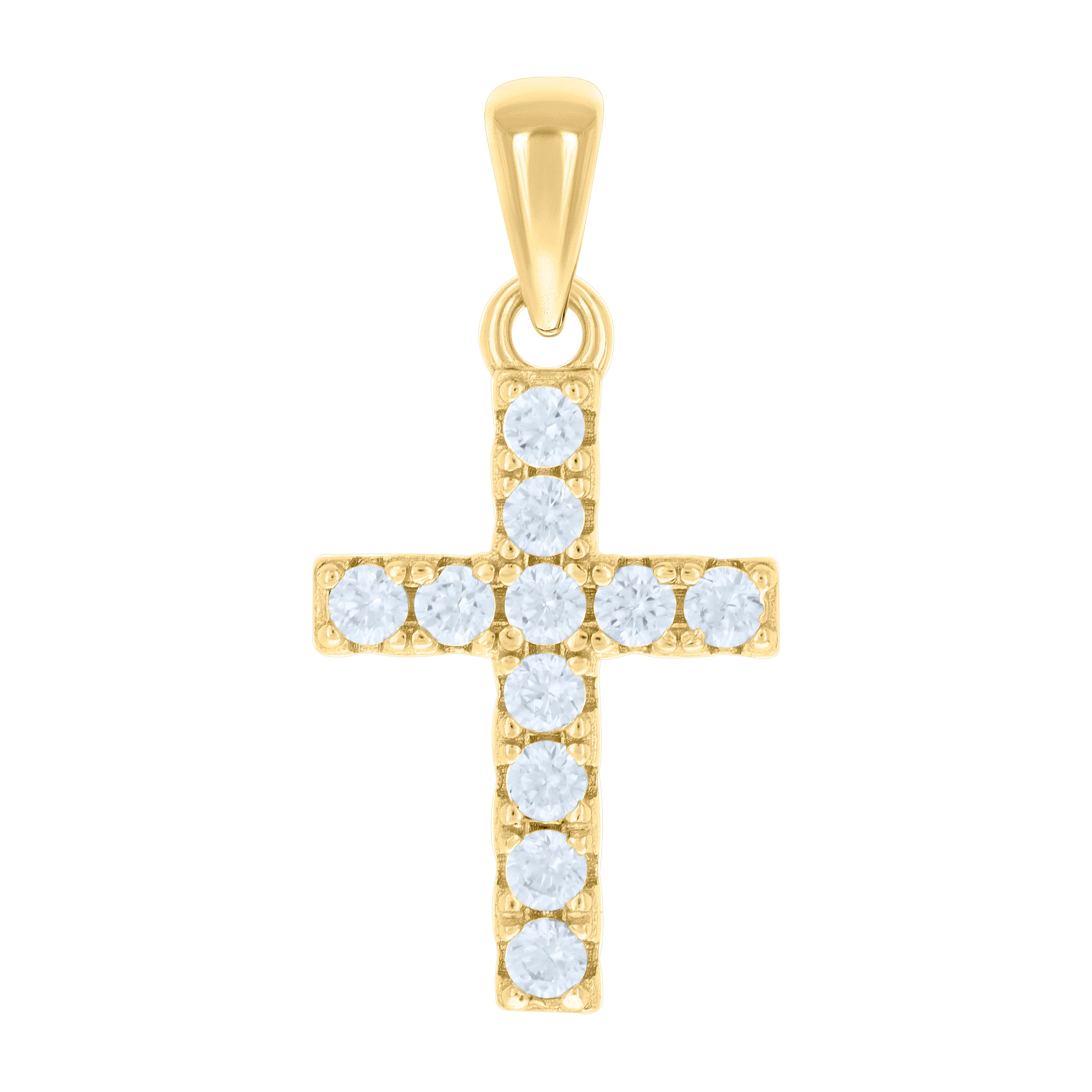 925 Sterling Silver Yellow-tone Unisex Cubic-Zirconia Cross Religious Charm Pendant