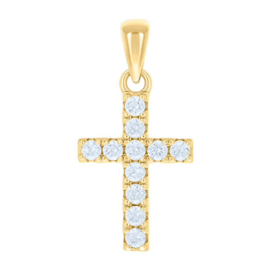 925 Sterling Silver Yellow-tone Unisex Cubic-Zirconia Cross Religious Charm Pendant