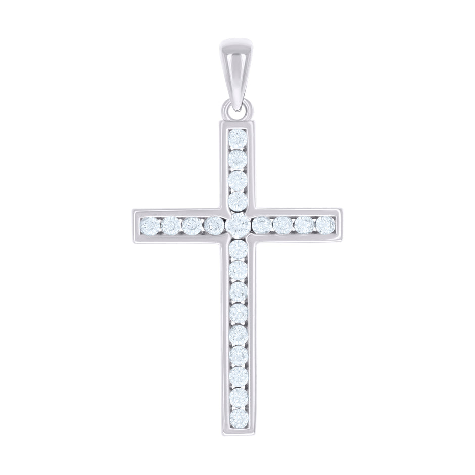 925 Sterling Silver Unisex Cubic-Zirconia Cross Religious Charm Pendant