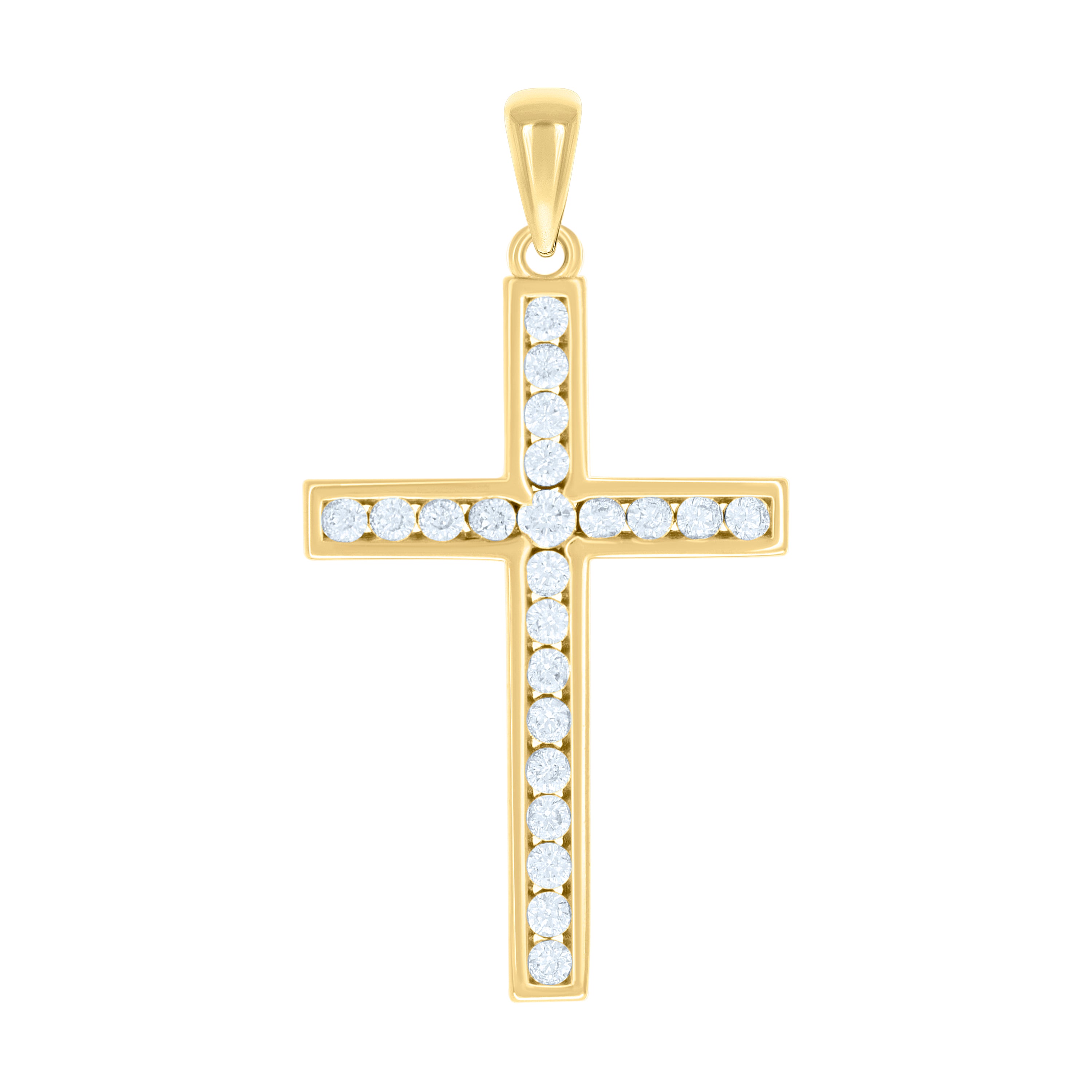925 Sterling Silver Yellow-tone Unisex Cubic-Zirconia Cross Religious Charm Pendant