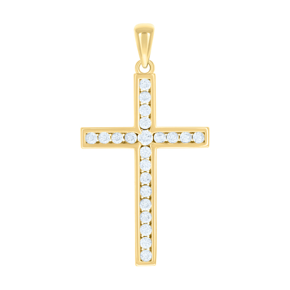 925 Sterling Silver Yellow-tone Unisex Cubic-Zirconia Cross Religious Charm Pendant