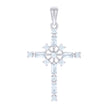 925 Sterling Silver Unisex Baguette Round Cubic-Zirconia Cross Religious Charm Pendant